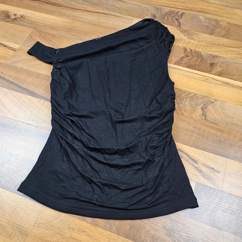 Princess Polly One Shoulder Top Black Size 2 Ruched Asymmetric Trendy Going Out